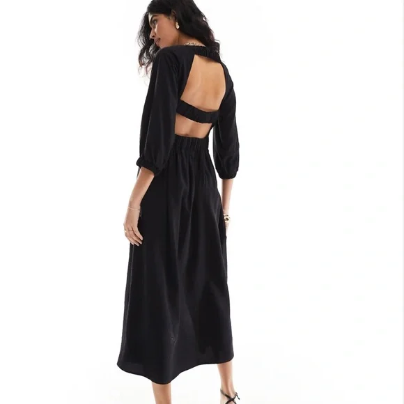 knee length dresses for ladies Asos Design Satin Elasticated Strappy Midi Dress With Open Back In Turquoise main image 1